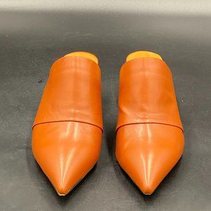 FSJ brown leather pointy toe kitten low heels slippers mules pumps shoes